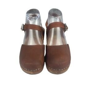Lotta's Torpatoffeln Clogs Size 38 Brown Ankle Strap Wooden Sole Swedish Boho